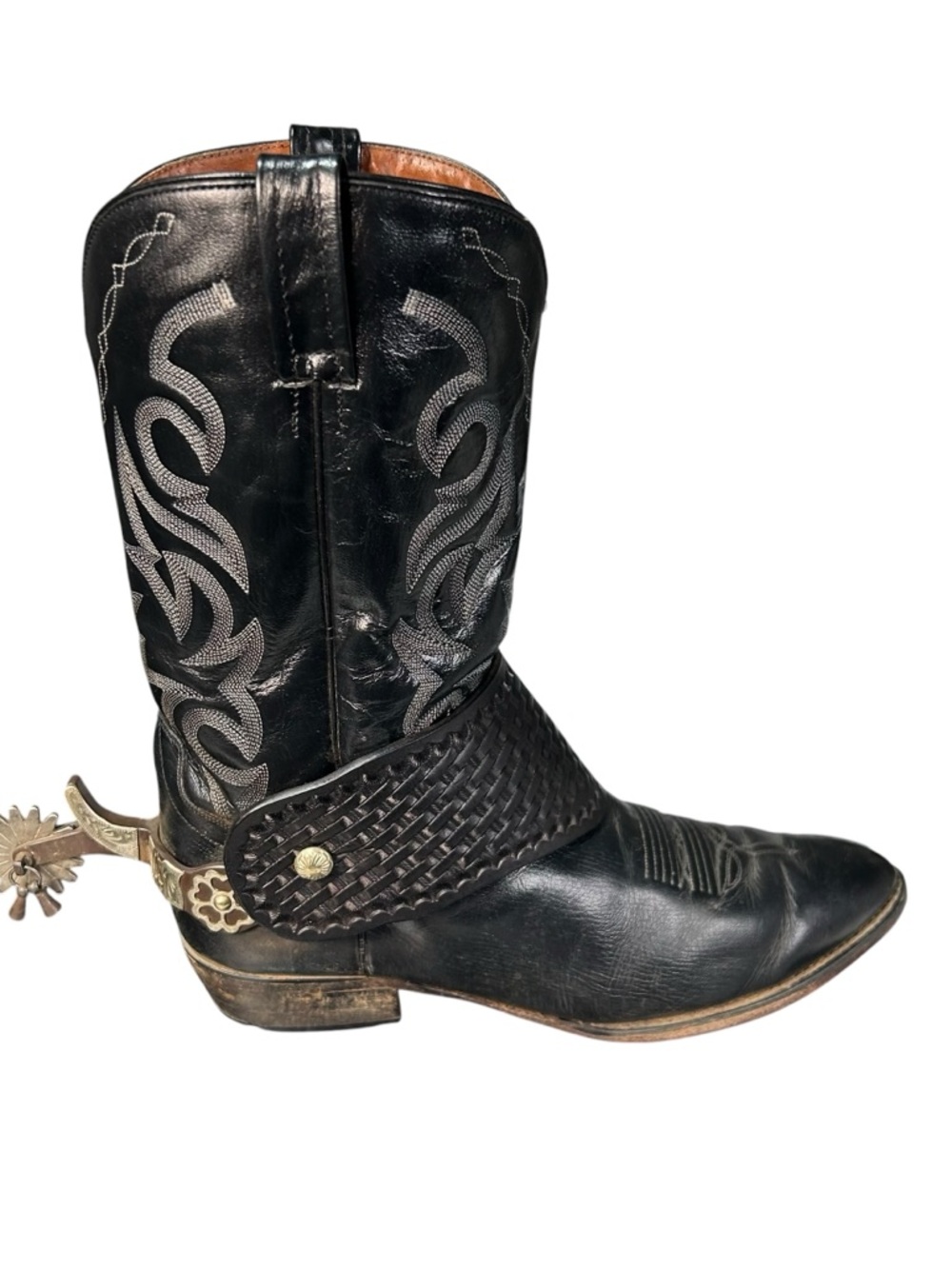 Dan Post Western Cowboy Roper Rodeo Black Leather Boots Mens 13 E Spurs Straps - Picture 5 of 14